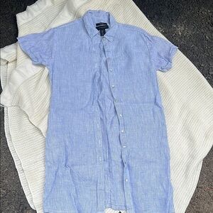 Tahari Blue Striped Shirt dress w pockets Small